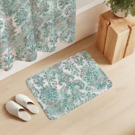 Tapete De Banheiro Grunge Damask Aqua Verde-Mint Blue Blush Rosa