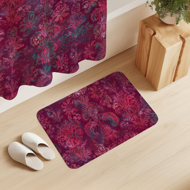 Tapete De Banheiro Grunge Damask Burgundy Red Emerald Vermilion (Criador carregado)