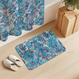 Tapete De Banheiro Grunge Damask Denim Blue Burgundy Peach Blush Pink