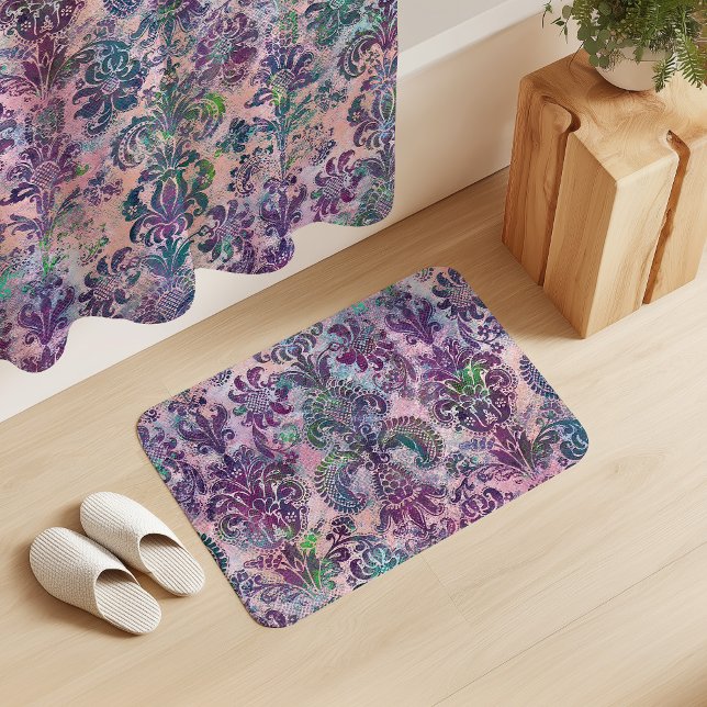 Tapete De Banheiro Grunge Damask Pink Purple Charteuse Turquoise (Criador carregado)