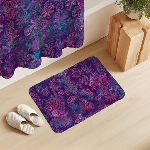 Tapete De Banheiro Grunge Damask Roxo Violeta Rosa Quente Turquesa