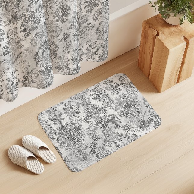 Tapete De Banheiro Grunge Damask Stone White Grey (Criador carregado)