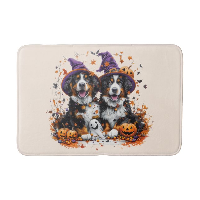 Tapete De Banheiro Halloween Bernese Mountain Dogs Witch Ghost (Frente)