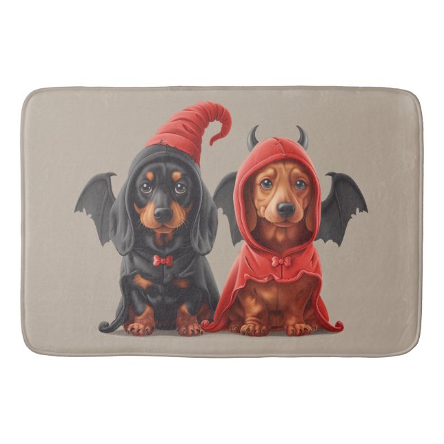 Tapete De Banheiro Halloween Dachshund Dogs Devil Bat (Frente)