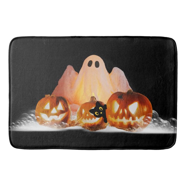 Tapete De Banheiro Halloween Ghost & Black Cat Bathroom (Frente)