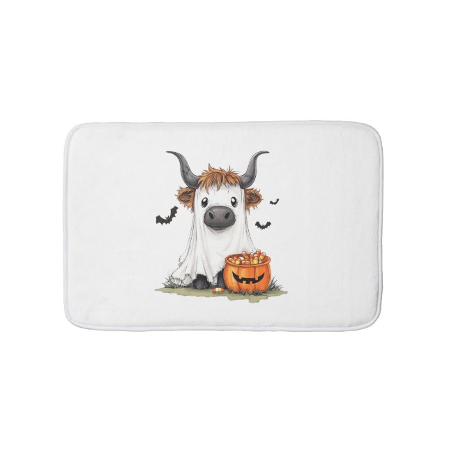 Tapete De Banheiro Halloween Ghost Highland Cow PNG (frente)
