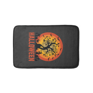 Tapete De Banheiro Halloween Haunted Tree Witch and Black Cats