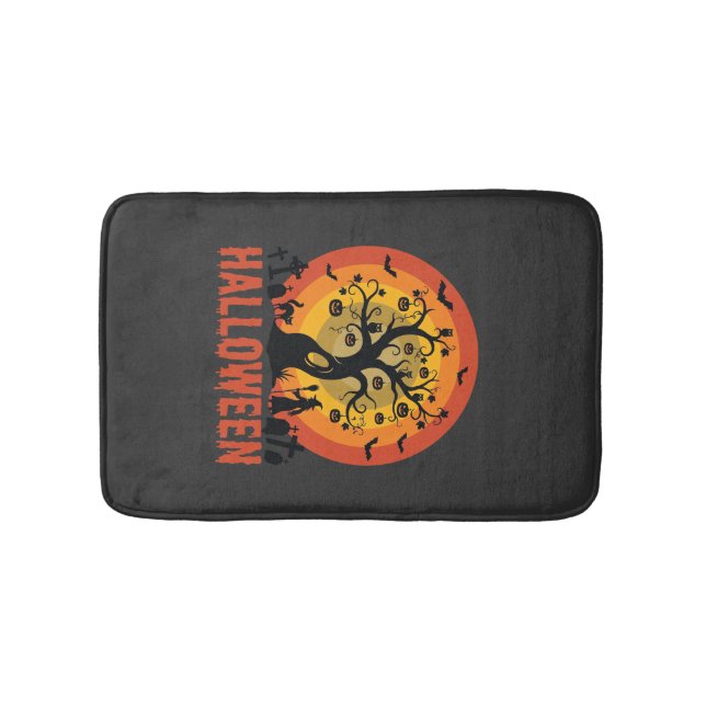 Tapete De Banheiro Halloween Haunted Tree Witch and Black Cats (frente)