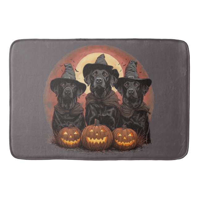 Tapete De Banheiro Halloween Labrador Retriever Cachorros Bruxos (Frente)