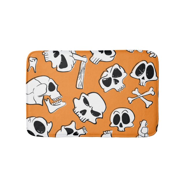Tapete De Banheiro Halloween Skulls Bones Doodle Patterno (frente)