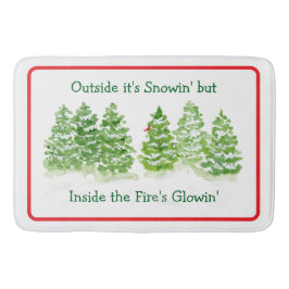 Tapete De Banheiro Handpainted Winter Trees Outside Snow Fires Glowin