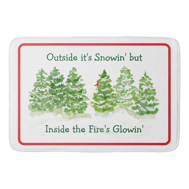 Tapete De Banheiro Handpainted Winter Trees Outside Snow Fires Glowin (Frente)