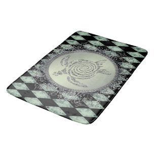 Tapete De Banheiro Harlequin Green e Silver Glitter Sea Turtle