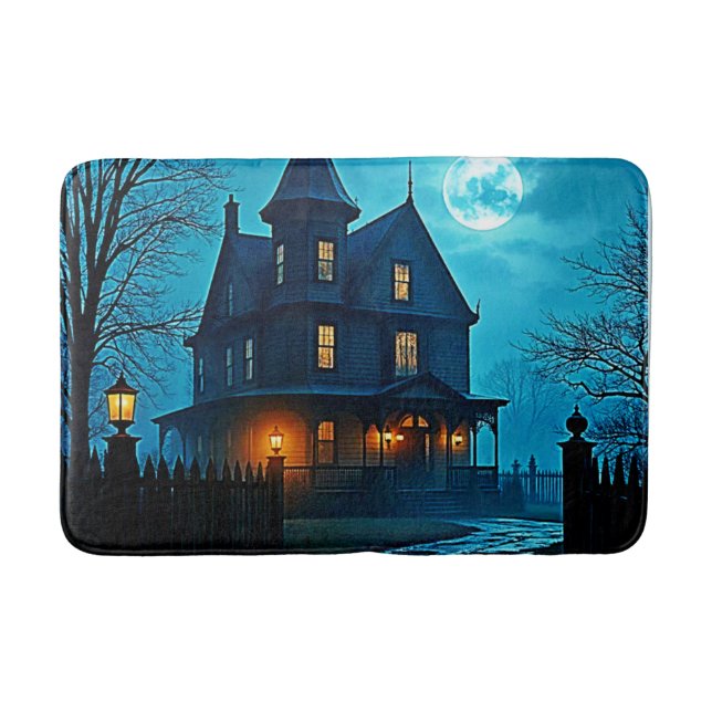 Tapete De Banheiro Haunted Mansion Blue Moonlight Night Design (Frente)