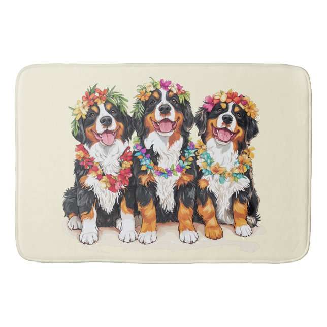 Tapete De Banheiro Hawaiian Bernese Mountain Dogs Flower Lei (Frente)