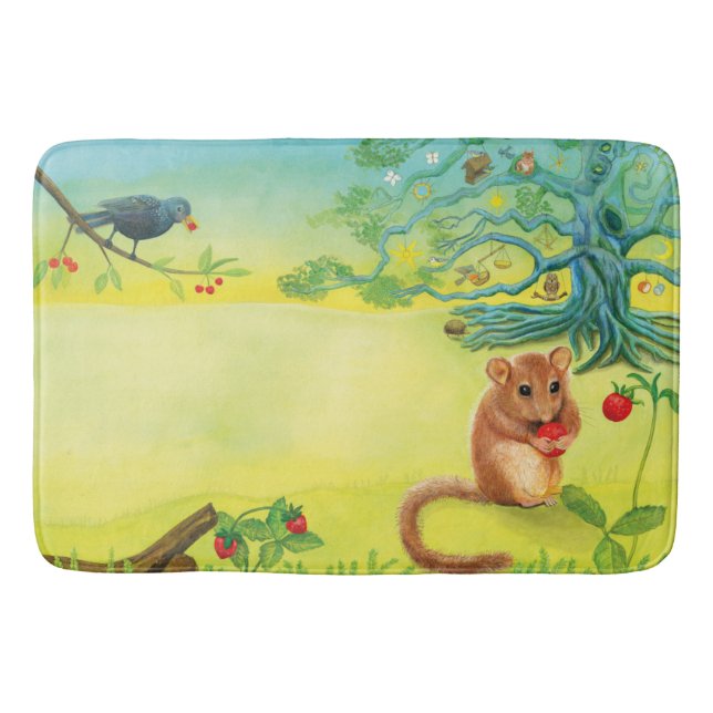 Tapete De Banheiro Hazel Dormouse comendo morango selvagem (Frente)