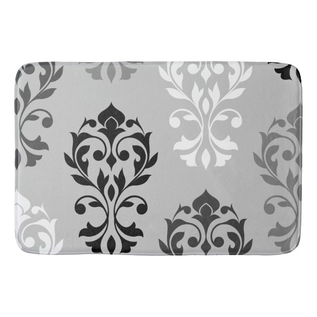 Tapete De Banheiro Heart Damask Art I Black Grays White (Frente)