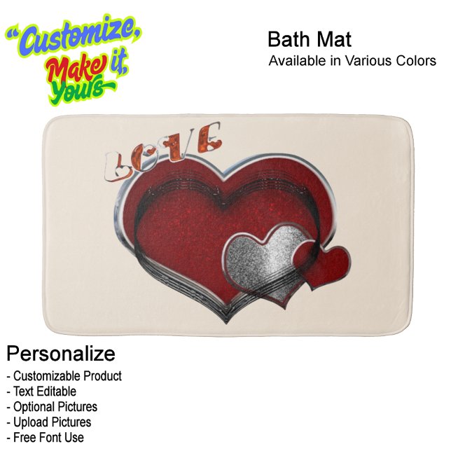 Tapete De Banheiro Heart Magic Love Bath Mat with a Beige Background (Heart Magic Love Bath Mat Featuring a Beige Background.)