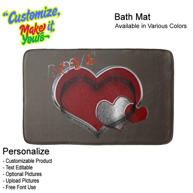 Tapete De Banheiro Heart Magic Love Bath Mat with a Brown Background (Heart Magic Love Bath Mat Featuring a Brown Background.)