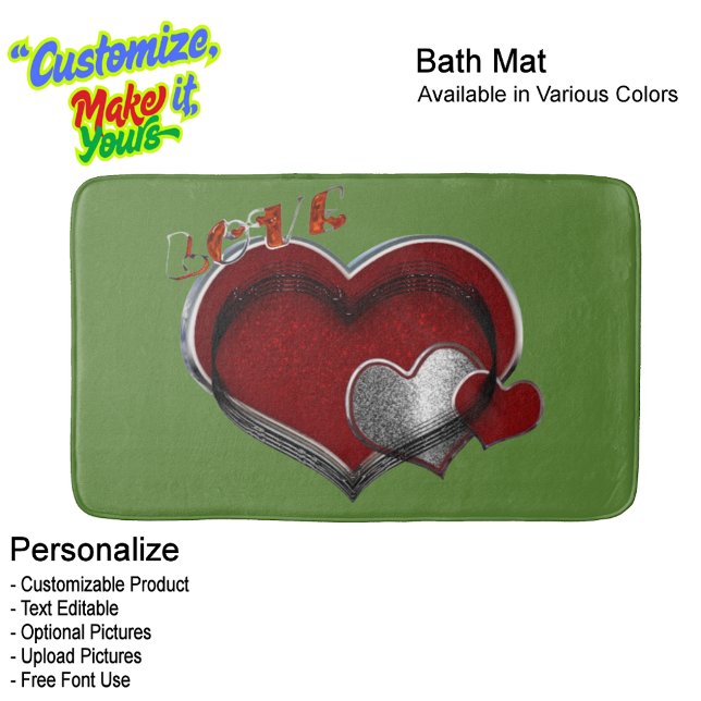 Tapete De Banheiro Heart Magic Love Bath Mat with a Green Background (Heart Magic Love Bath Mat Featuring a Green Background.)