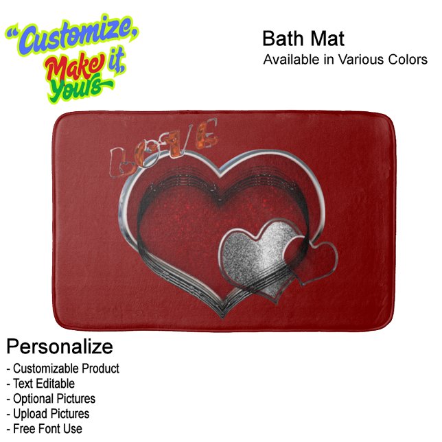 Tapete De Banheiro Heart Magic Love Bath Mat with a Red Background (Heart Magic Love Bath Mat Featuring a Red Background.)