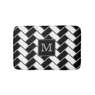 Tapete De Banheiro Herringbone preto e branco Monogrammed