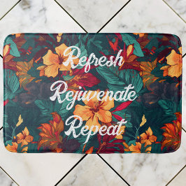 Tapete De Banheiro Hibisco Colorido, Floral Verde Amarelo Laranja