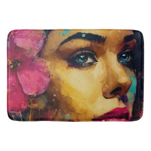 Tapete De Banheiro Hibiscus rosa-negrito e Retrato Abstrato feminino
