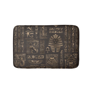 Tapete De Banheiro Hieroglyphs e deidades egípcios - ouro na madeira