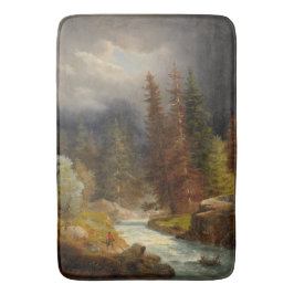 Tapete De Banheiro Hiker Beside a um rio torrencial