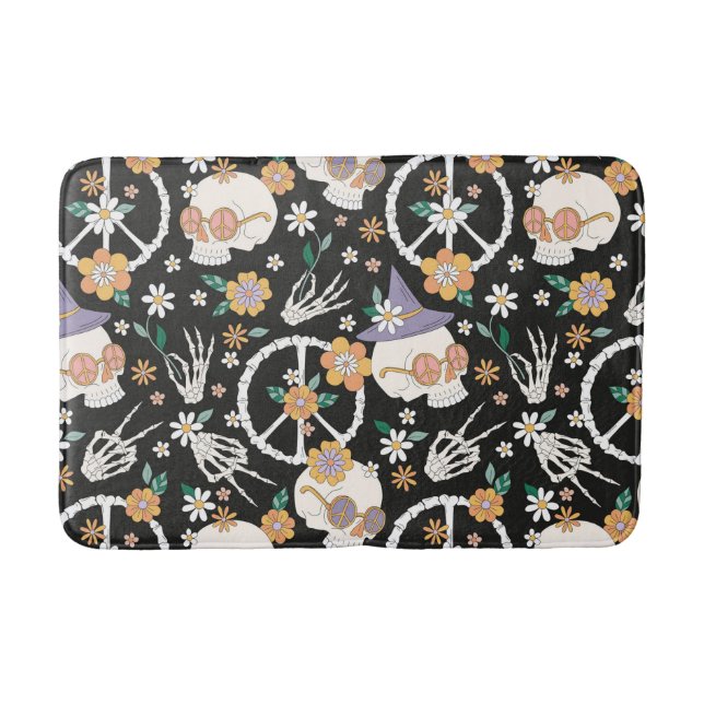 Tapete De Banheiro Hippie Halloween Skulls and Flowers Standard (Frente)