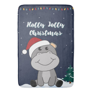 Tapete De Banheiro Hippo Feliz Natal Animais de inverno Hippos Bath M
