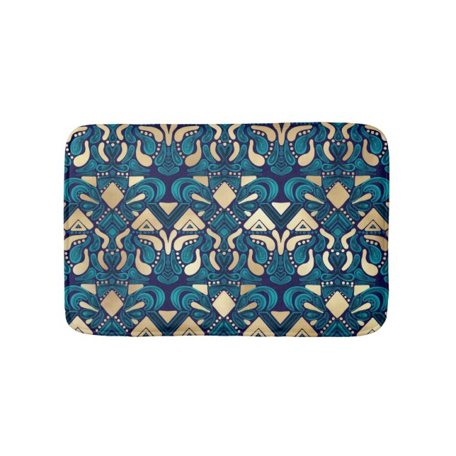 Tapete De Banheiro Hipster Dourado Emerald Blue Tribal Artsy Damask (frente)