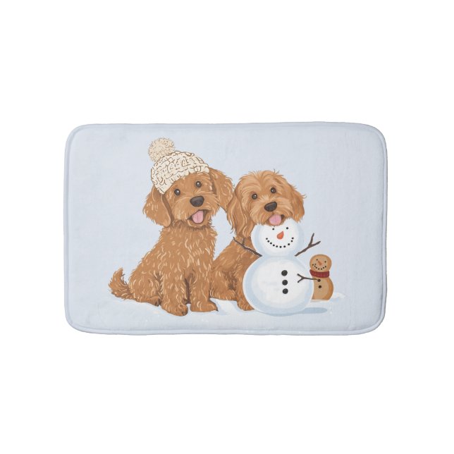 Tapete De Banheiro Holiday Winter Goldendoodle Dog Snowman (frente)