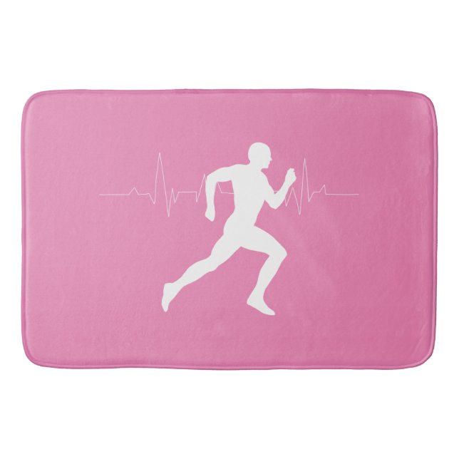 Tapete De Banheiro Homem Runners Silhouette em Fundo Rosa (Frente)