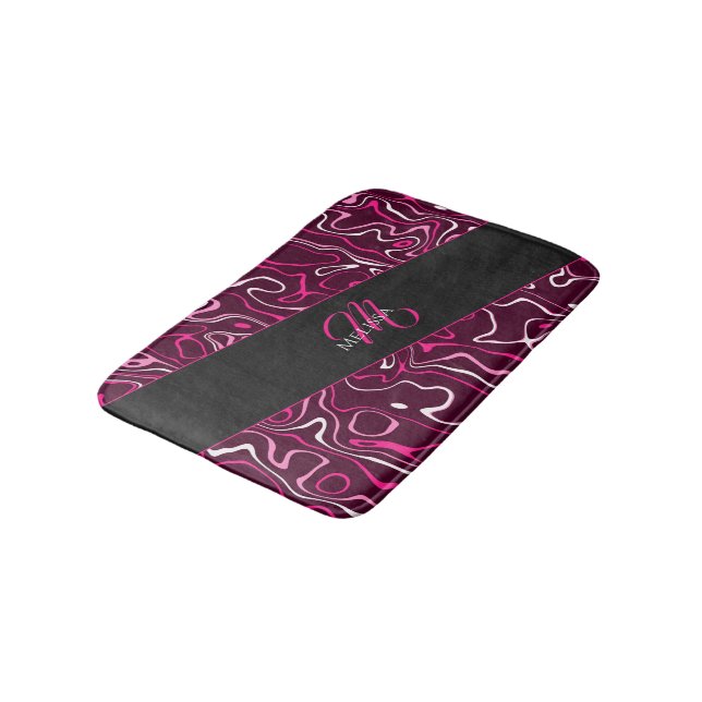 Tapete De Banheiro Hot pink damascus abstract swirls Custom Monogram (Angulado)