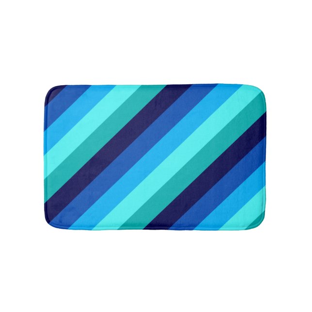 Tapete De Banheiro Icy Blue Teal Strips Pequeno Banho Mat (frente)