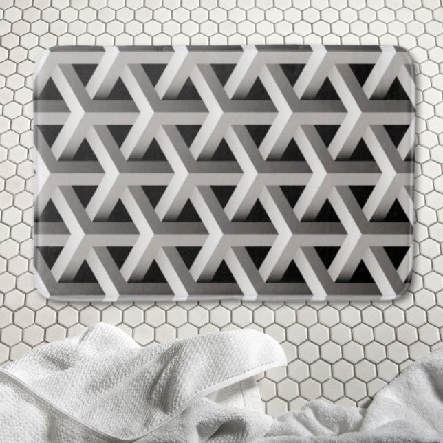 Tapete De Banheiro ilusão óptica padrão geométrico da cinza preta côn (optical illusion chic black grey geometric pattern bath mat)