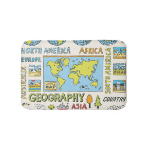 Tapete De Banheiro Ilustração da Geografia da Vintagem Desenhada à Mã
