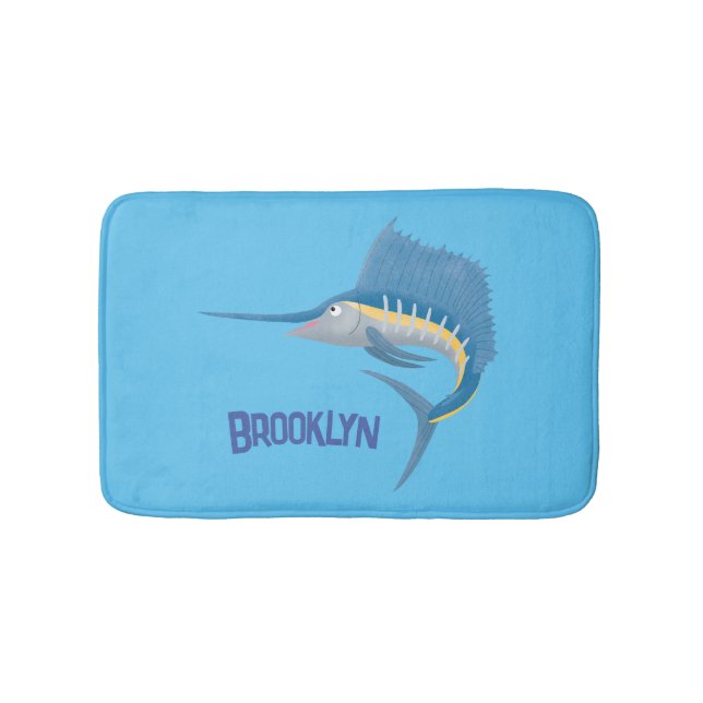 Tapete De Banheiro Ilustração de desenho animado de peixe-espada (frente)