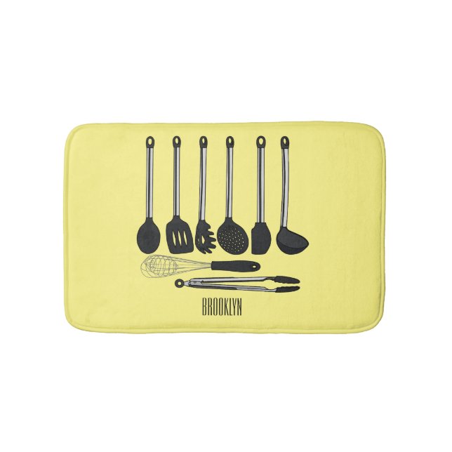 Tapete De Banheiro Ilustração de desenho animado de utensílios de coz (frente)