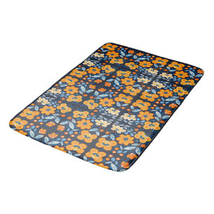 Tapete De Banheiro Ilustração Floral Retro Ousada em Laranja e Azul