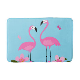 Tapete De Banheiro Ilustração Floral Tropical de Flamingos Rosa