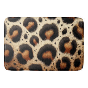 Tapete De Banheiro Impressão Animal de Pelos de Leopardo Bege e Preto