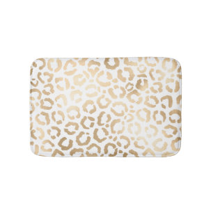 Tapete De Banheiro Impressão Animal Leopardo Branco Dourado Elegante 