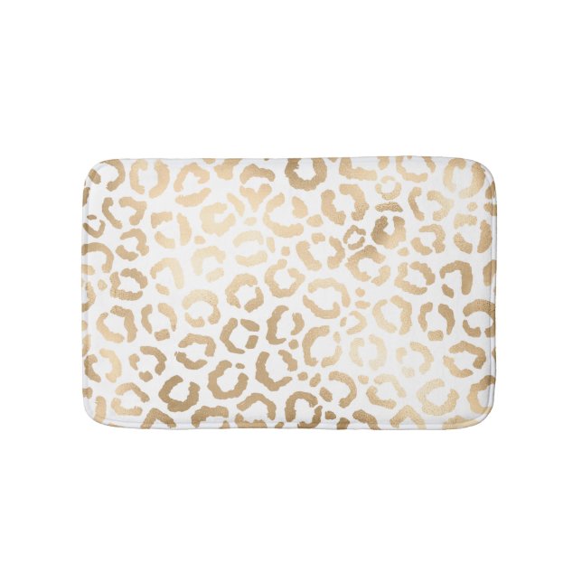 Tapete De Banheiro Impressão Animal Leopardo Branco Dourado Elegante  (frente)