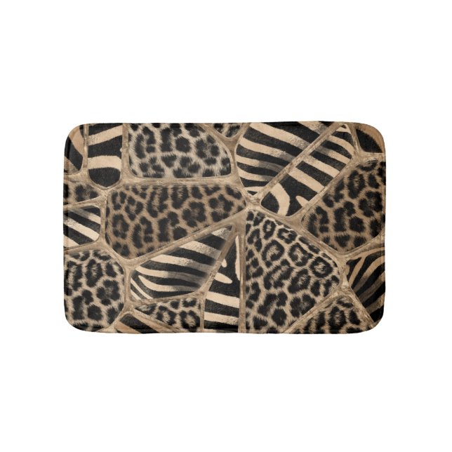 Tapete De Banheiro Impressão animal - Leopardo e Zebra - ouro pastel (frente)