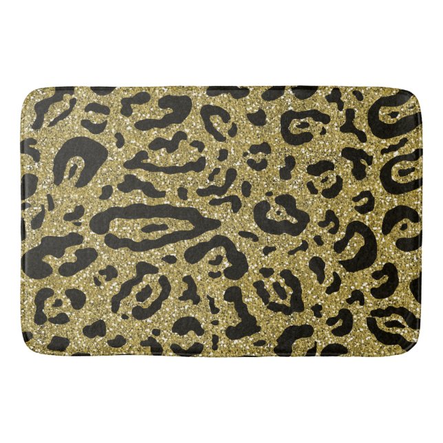 Tapete De Banheiro Impressão Animal Leopardo Preto-Glitor Dourado (Frente)