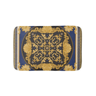 Tapete De Banheiro Impressão Bandana: Azul Negro Dourado.