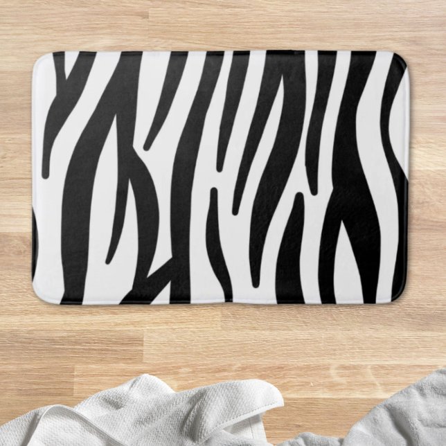 Tapete De Banheiro impressão branca-branca-branca-na moda-branca-cinz (girly chic stylish black white zebra print bath mat)